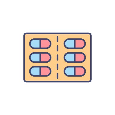 Haplarla ilgili vektör çizgisi ikonu. Haplar doğrusal ikon. Eczacılık ürünleri. Kişisel sağlık hizmetleri için vitamin. Aspirinli kapsüller. Beyaz arka planda izole edilmiş. Vektör çizimi. Düzenlenebilir vuruş