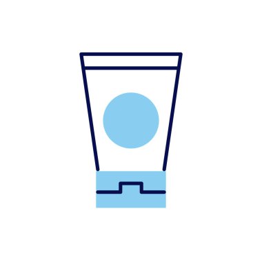 Güneş kremi ile ilgili vektör çizgisi simgesi. Beyaz arka planda izole edilmiş. Vektör çizimi. Düzenlenebilir vuruş