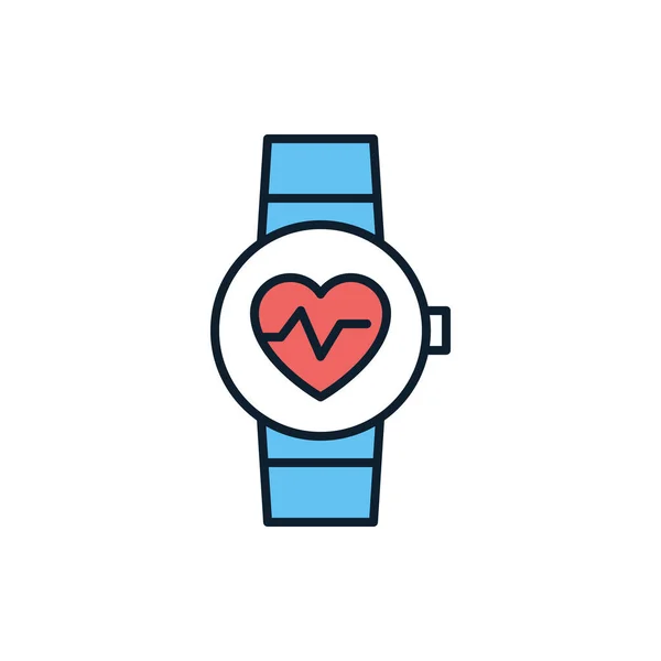 Smart Watch Tıbbi Servis Bağlantılı Vektör Çizgisi Simgesi Kalp Atışı — Stok Vektör
