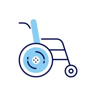 Tekerlekli sandalye bağlantılı vektör çizgisi simgesi. Beyaz arka planda izole edilmiş. Vektör çizimi. Düzenlenebilir vuruş