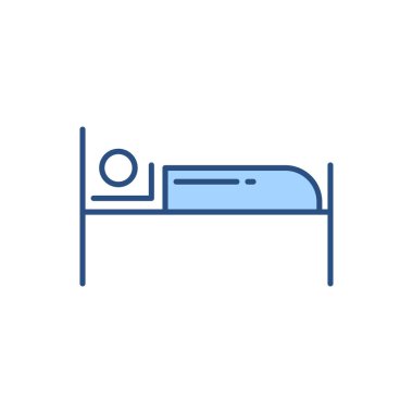 Hastane İşareti ile ilgili vektör çizgisi simgesi. Hasta, yatak. Beyaz arka planda izole edilmiş. Vektör çizimi. Düzenlenebilir vuruş