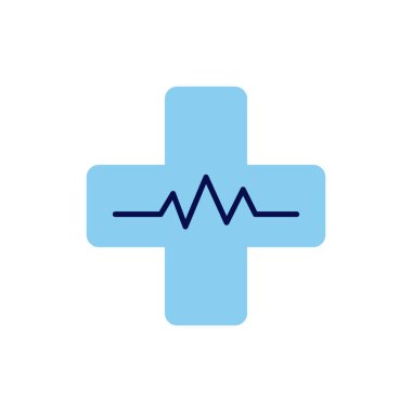 Tıbbi Haç bağlantılı vektör çizgisi simgesi. Kalp atışı. Beyaz arka planda izole edilmiş. Vektör çizimi. Düzenlenebilir vuruş