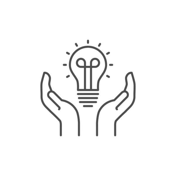 Energy Saving Related Vector Linear Icon Open Palms Light Bulb — Stock Vector