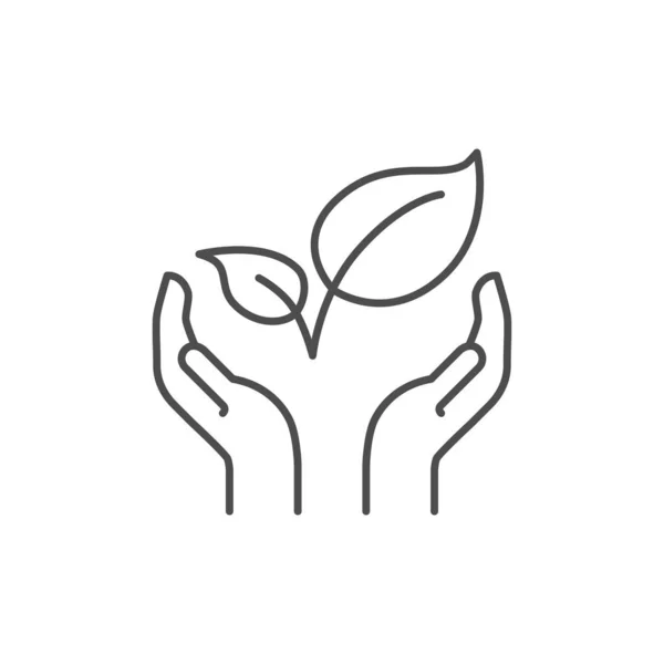 Növény Kézben Kapcsolódó Vektor Lineáris Ikon Kizöldítő Vonal Ikon Környezetvédelem — Stock Vector