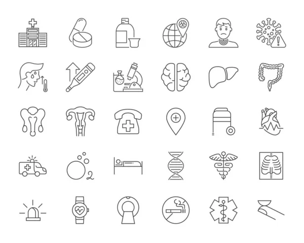 Набор Медицинских Векторных Икон Линейные Иконы Знаки Символы Линейном Дизайне — стоковый вектор