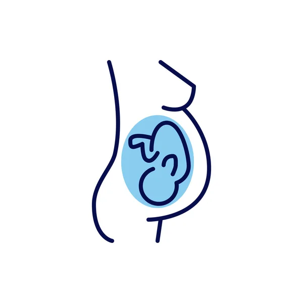 Schwangerschaftsbezogene Vektorzeilensymbole Frau Körper Kind Vereinzelt Auf Weißem Hintergrund Vektorillustration — Stockvektor