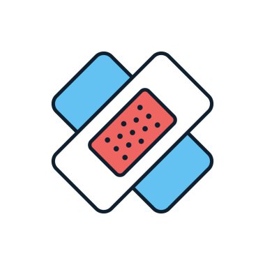 Sargı bezi ile ilgili vektör çizgisi simgesi. Yara tedavisi için yapışkan sargı. Travma için bandaj. Beyaz arka planda izole edilmiş. Vektör çizimi. Düzenlenebilir vuruş