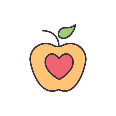 Sağlıklı gıda vektör çizgisi simgesi. Elma, kalp. Beyaz arka planda izole edilmiş. Vektör çizimi. Düzenlenebilir vuruş