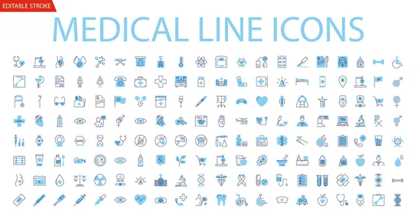Набір Медичних Векторних Іконок Лінійні Піктограми Знаки Символи Контурному Дизайні — стоковий вектор