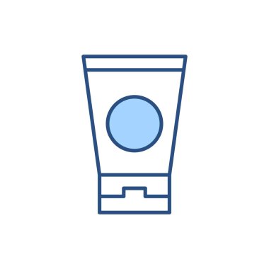 Güneş kremi ile ilgili vektör çizgisi simgesi. Beyaz arka planda izole edilmiş. Vektör çizimi. Düzenlenebilir vuruş