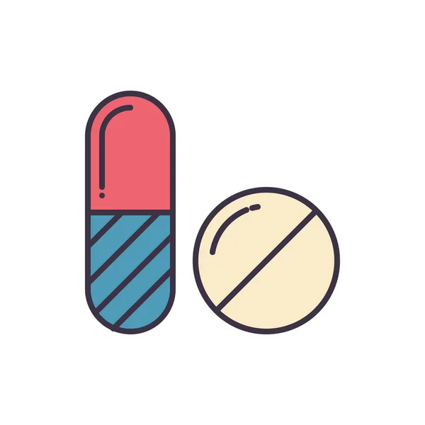 Tabletták Kapcsolódó Vektor Vonal Ikon Tabletták Lineáris Ikon Gyógyszerészeti Termék — Stock Vector