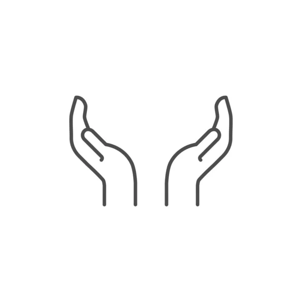 Защита Связанных Руками Векторных Линейных Значков Две Руки Держат Значок — стоковый вектор