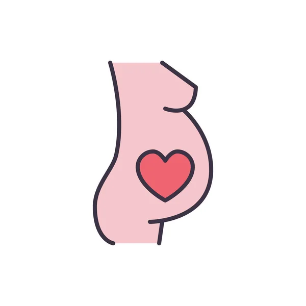 Pregnancy Related Vector Line Icon Woman Body Heart Isolated White — Stock Vector
