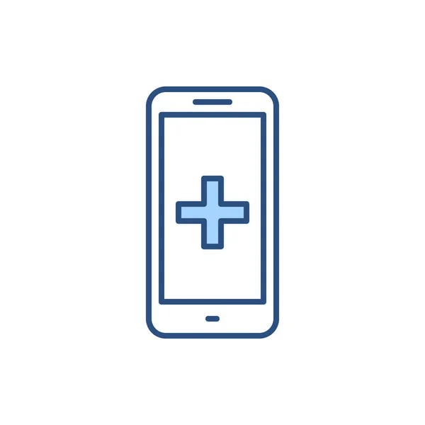 Smartphone Med Medical App Relaterade Vektor Linje Ikon Medicinskt Kors — Stock vektor