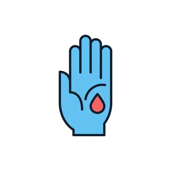Wundbezogene Vektorzeilensymbole Hand Tropfen Blut Handfläche Vereinzelt Auf Weißem Hintergrund — Stockvektor