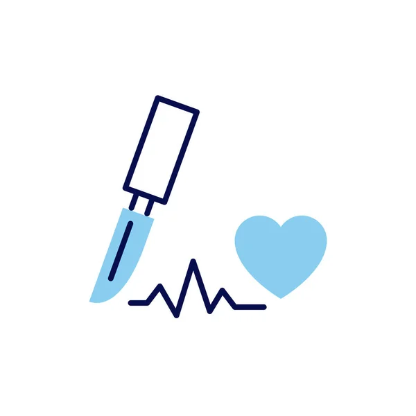 Cardio Surgery Related Vector Line Icon Scalpel Heart Isolated White — Stock Vector