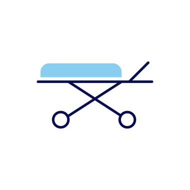 Hastane yatağı ile ilgili vektör çizgisi ikonu. Beyaz arka planda izole edilmiş. Vektör çizimi. Düzenlenebilir vuruş