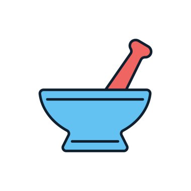 Havan ve Pestle bağlantılı vektör çizgisi simgesi. Beyaz arka planda izole edilmiş. Vektör çizimi. Düzenlenebilir vuruş