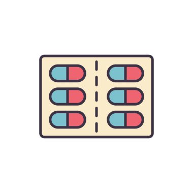 Haplarla ilgili vektör çizgisi ikonu. Haplar doğrusal ikon. Eczacılık ürünleri. Kişisel sağlık hizmetleri için vitamin. Aspirinli kapsüller. Beyaz arka planda izole edilmiş. Vektör çizimi. Düzenlenebilir vuruş