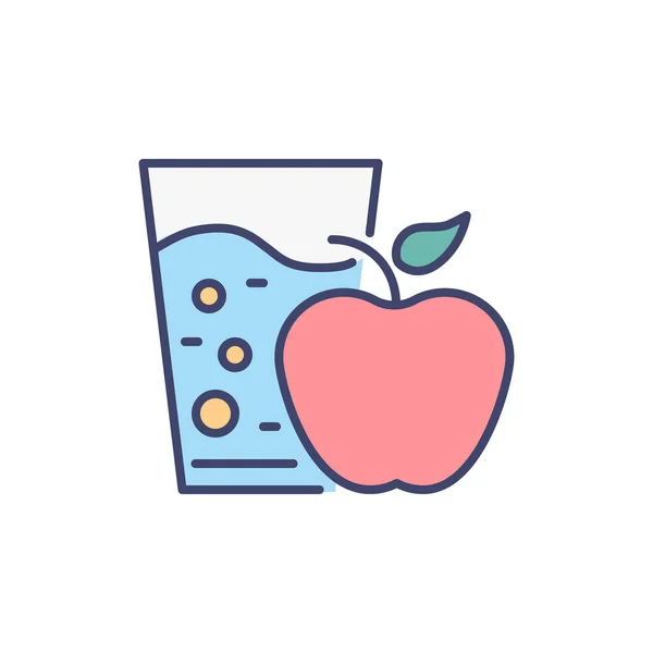 Gesunde Ernährung Bezogene Vektorzeilensymbol Glas Wasser Apfel Vereinzelt Auf Weißem — Stockvektor