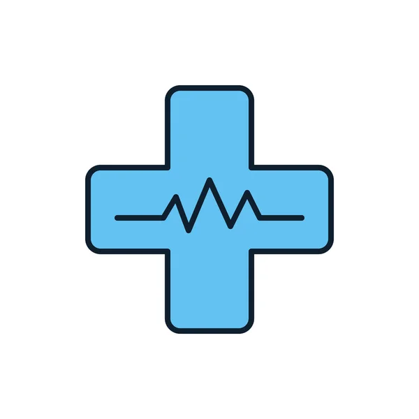 Medical Cross Related Vector Line Icon Heartbeat Isolated White Background — Stock Vector