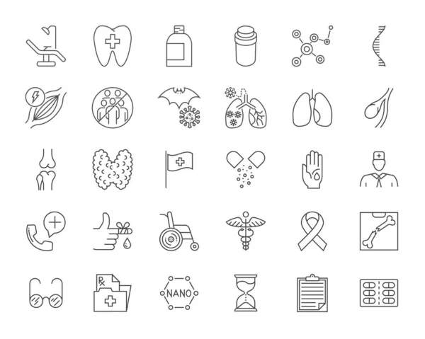 Набор Медицинских Векторных Икон Линейные Иконы Знаки Символы Линейном Дизайне — стоковый вектор