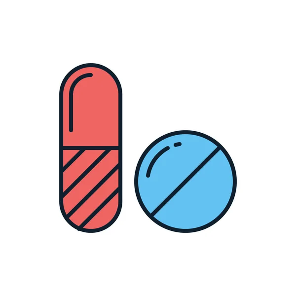 Pillen Verwandte Vektorzeilen Symbol Pillen Lineares Symbol Pharmazeutisches Produkt Vitamin — Stockvektor