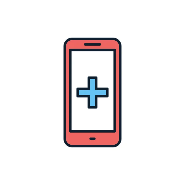Смартфон Иконкой Векторной Линии Medical App Медицинский Крест Изолированный Белом — стоковый вектор