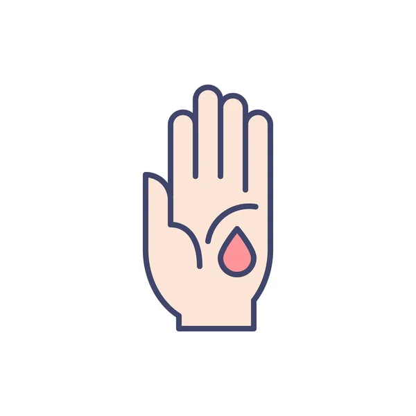 Wundbezogene Vektorzeilensymbole Hand Tropfen Blut Handfläche Vereinzelt Auf Weißem Hintergrund — Stockvektor