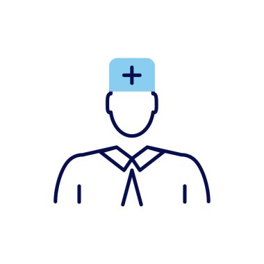 Doktor bağlantılı vektör çizgisi simgesi. Sağlık çalışanı. Alıştırma yapıyorum. Bilimadamı. Beyaz arka planda izole edilmiş. Vektör çizimi. Düzenlenebilir vuruş