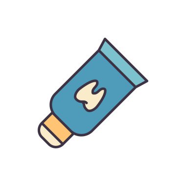 Diş Yapıştırıcı Tüpü İlgili Vektör Simgesi Diş macunu borusu tabelası. Beyaz Arkaplanda İzole Edilmiş