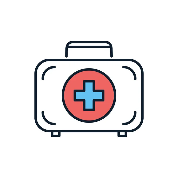 応急処置キット関連のベクトルアイコン 医療用クロスサイン付きの医療スーツケース 救急キットのサインだ 白い背景に隔離されている 編集可能なベクトル図 — ストックベクタ