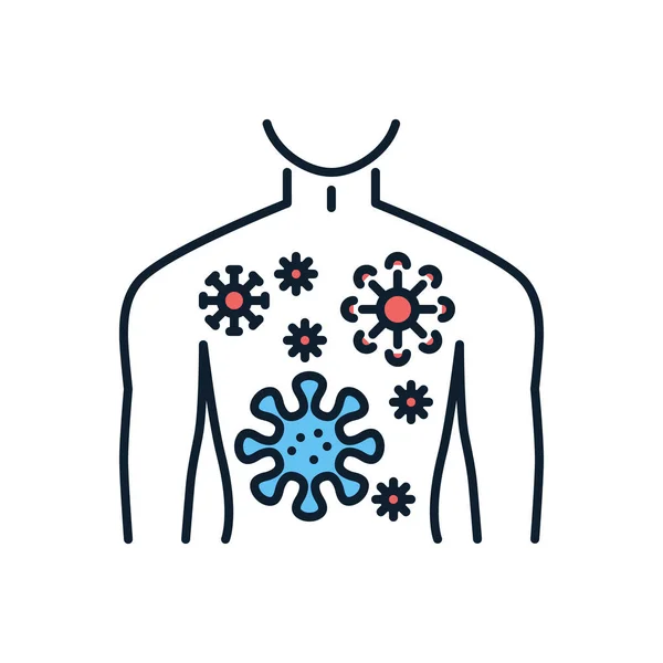 Infektionsbedingte Vektorsymbole Männlicher Oberkörper Mit Viren Vereinzelt Auf Weißem Hintergrund — Stockvektor