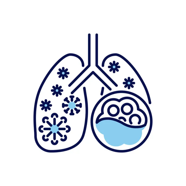Icône Vectorielle Liée Pneumonie Poumons Avec Alvéoles Coronavirus Signes Pneumonie — Image vectorielle