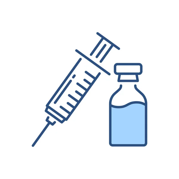 Icône Vectorielle Liée Vaccin Seringue Récipient Avec Vaccin Signe Vaccin — Image vectorielle