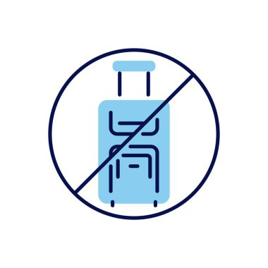 Seyahat bağlantılı vektör simgesinden kaçının. Seyahat çantası yasak tabelasına yerleştirilmiş. Beyaz arka planda izole edilmiş. Düzenlenebilir vektör illüstrasyonu