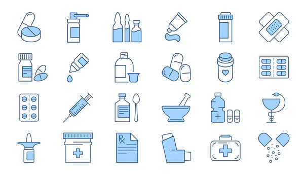 Drugs Related Vector Icons Set Drugs Signs Contains Icons Pills — Stock Vector