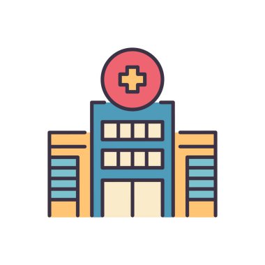 Hastane Binası ilgili vektör ikonu. Hastane işareti. Beyaz arka planda izole edilmiş. Düzenlenebilir vektör illüstrasyonu