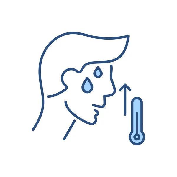 高温関連のベクトルアイコン 男の頭と高温温度計 高温標識 白い背景に隔離されている 編集可能なベクトル図 — ストックベクタ