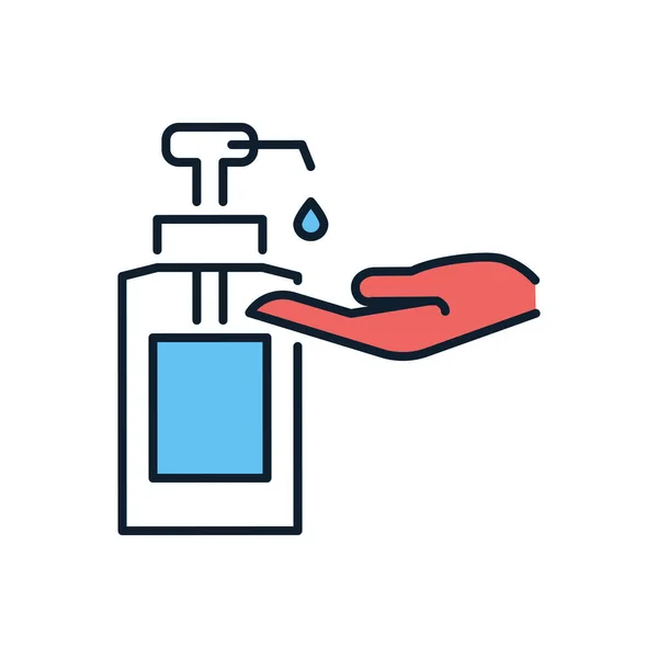 Ikon Vektor Terkait Pembersih Tangan Sanitizer Menetes Dari Botol Telapak - Stok Vektor