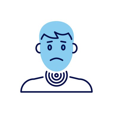 Ağrıyla ilgili vektör ikonu. Boğazı ağrıyan bir adamın başı. Boğaz ağrısı işareti. Beyaz arka planda izole edilmiş. Düzenlenebilir vektör illüstrasyonu