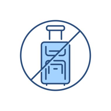 Seyahat bağlantılı vektör simgesinden kaçının. Seyahat çantası yasak tabelasına yerleştirilmiş. Beyaz arka planda izole edilmiş. Düzenlenebilir vektör illüstrasyonu