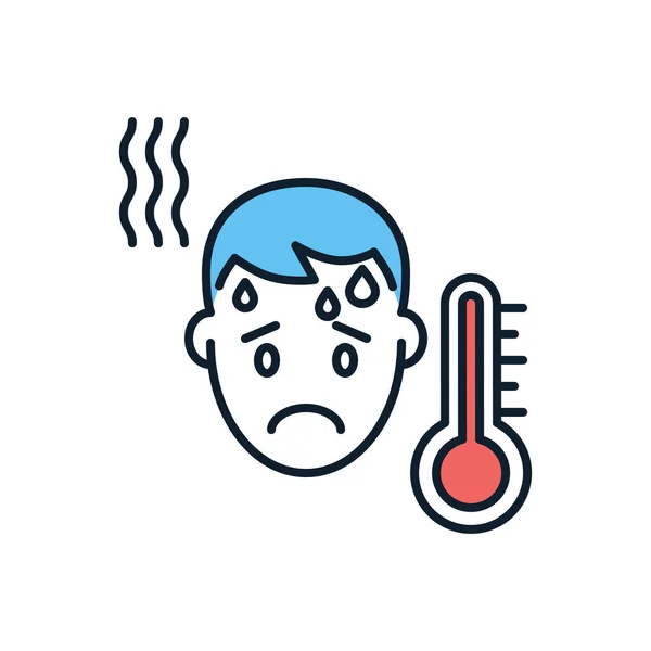 Icono Vectorial Relacionado Con Alta Temperatura Corporal Cabeza Hombre Termómetro — Vector de stock