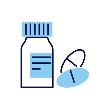 Tüp ve Haplar İlgili Vektör Simgesi. - Uyuşturucu. Tüp ve hap işareti. Kara Arkaplanda İzole Edilmiş