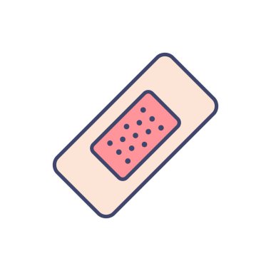 Sargı bezi ile ilgili vektör çizgisi simgesi. Yara tedavisi için yapışkan sargı. Travma için bandaj. Beyaz arka planda izole edilmiş. Vektör çizimi. Düzenlenebilir vuruş