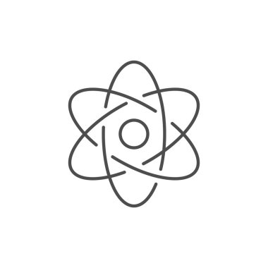 Atomla ilgili vektör çizgisi simgesi. Beyaz arkaplanda izole edilmiş vektör çizgisi çizimi. Nükleer enerji kaynağı. Elektron yörüngeli atom çekirdeği. Bilim, fizik ve kimya sembolü. Düzenlenebilir vuruş