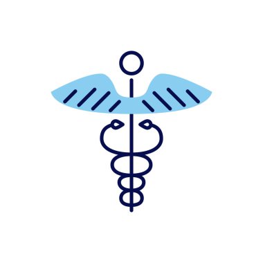 Caduceus bağlantılı vektör çizgisi simgesi. Beyaz arka planda izole edilmiş. Vektör çizimi. Düzenlenebilir vuruş