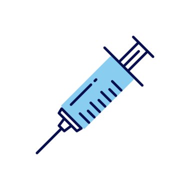 Şırıngayla ilgili vektör çizgisi simgesi. Beyaz arka planda izole edilmiş. Vektör çizimi. Düzenlenebilir vuruş