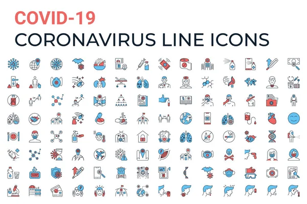 Coronavirus Covid Pandemic Respiratory Pneumonia Disease Related Vector Icons Set — Stock Vector