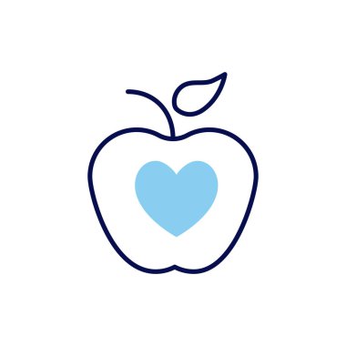 Sağlıklı gıda vektör çizgisi simgesi. Elma, kalp. Beyaz arka planda izole edilmiş. Vektör çizimi. Düzenlenebilir vuruş